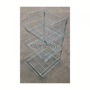 Supermarket mesh metal wire basket display stacking shelf