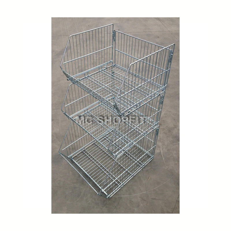 Buy Supermarket Mesh Metal Wire Basket Display Stacking Shelf from