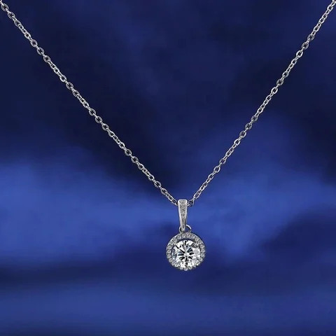 Tarnish Free Waterproof Stainless Steel Solitaire Gemstone Full Diamond Round Zirconia Pendant Necklace For Women Gift