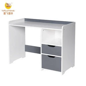 Toffy &amp; Friends kids study table wooden desk with drawers white gray