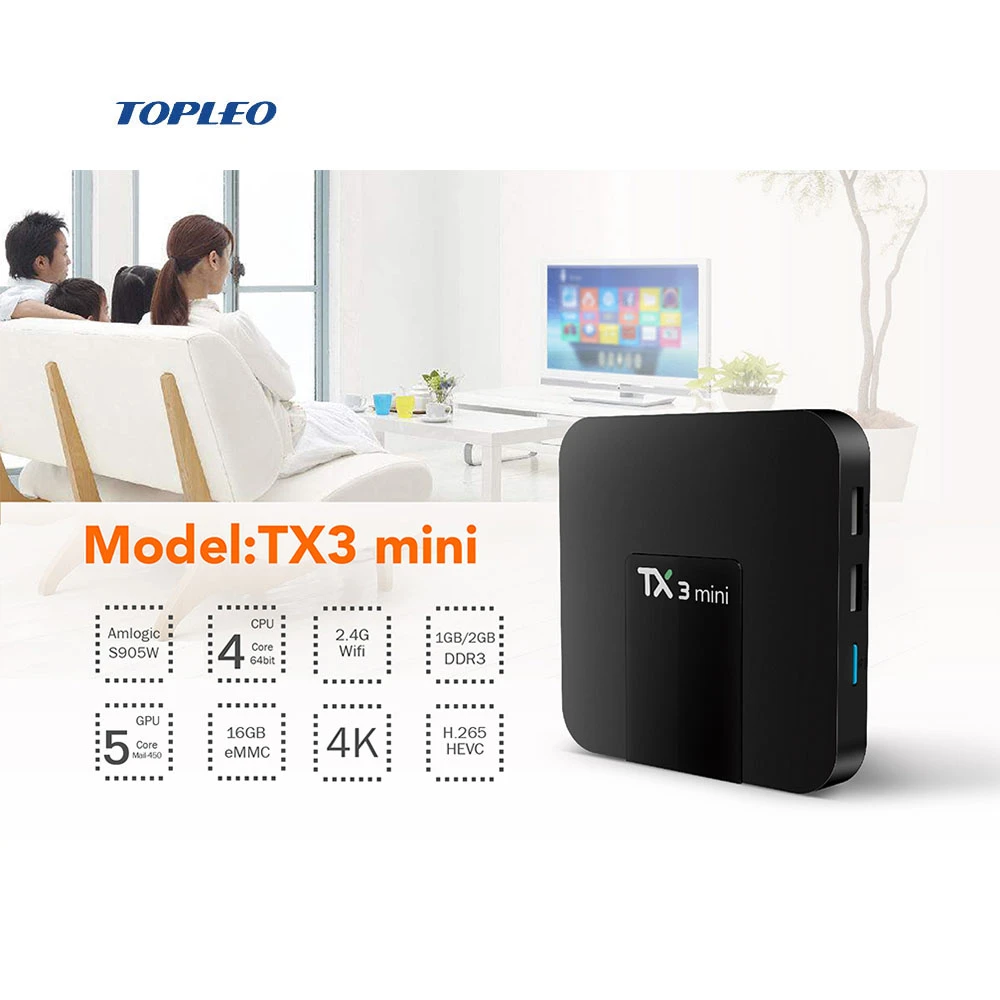 Topleo Factory price TX3 mini Amlogic S905W RAM 1GB ROM 8GB smart software download update android tv box