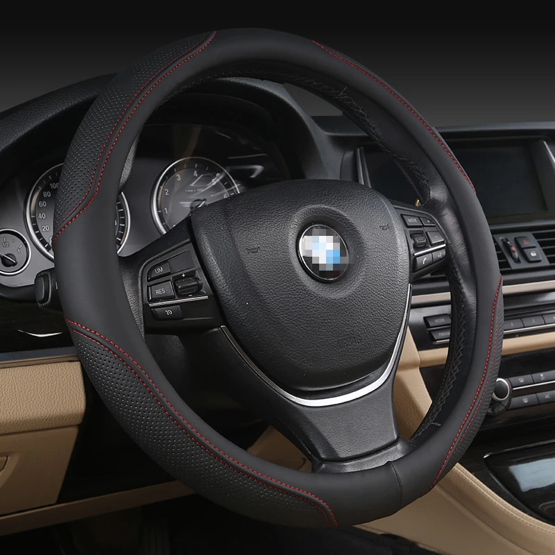 Universal 38cm Automotive Leather Steering Wheel Cover