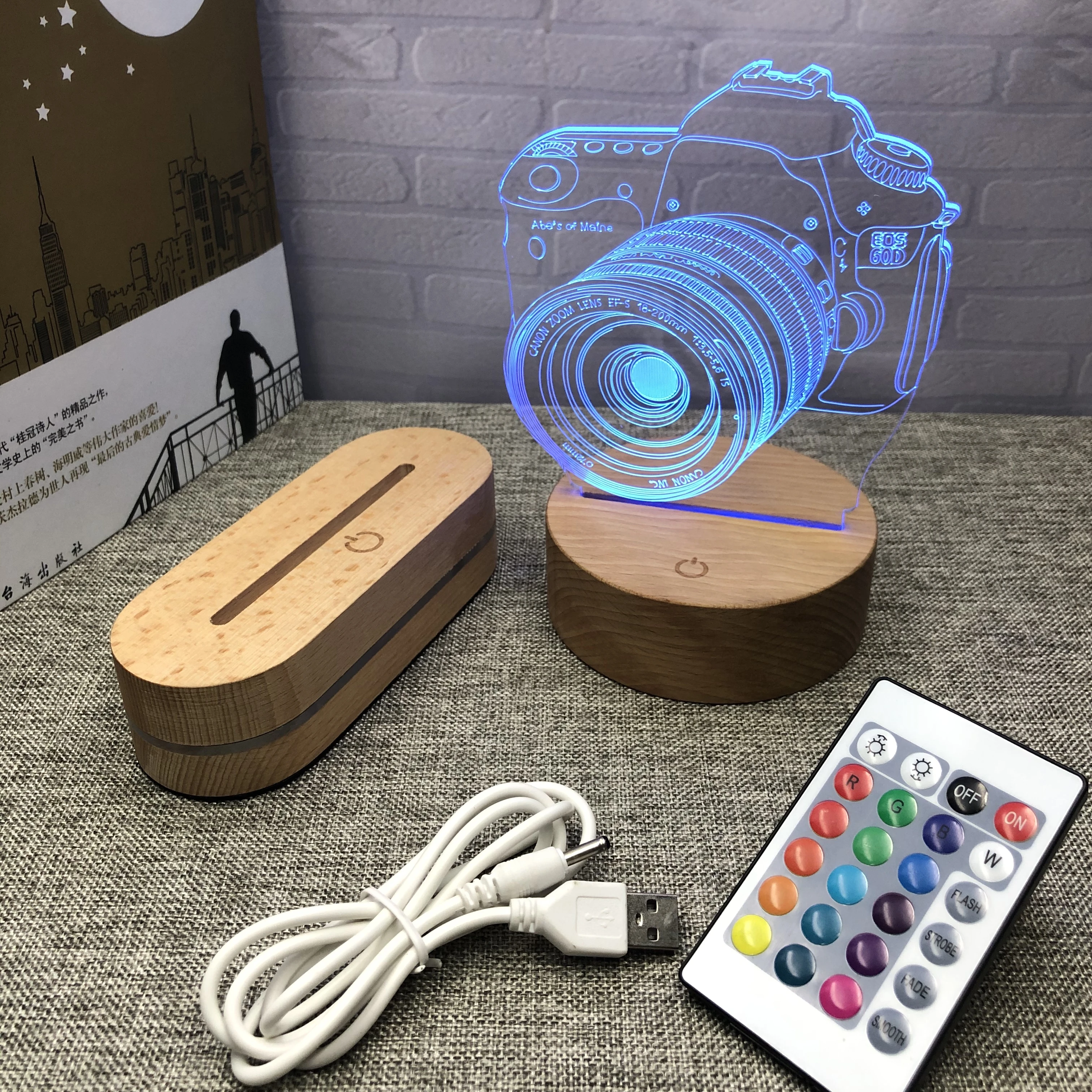 USB Wooden  Lamp Base Led 3D Night Light Round And Oval Wood Base For Acrylic