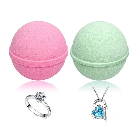 Valentine Heart Shape Bubble Fizzies with Jewelry Ring Necklace inside Surprise Fizzy Bath Bomb