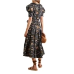vestidos OEM Summer Fashion Floral Print Bohemia V-Collar Cotton Poplin Dresses Ruffle Puff Sleeve Slim Midi Woman casual Dress
