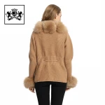 Vintage Fashion Leg of Mutton Sleeves Wool Knitted Fur Sweater Short Slim Women Belted Winter Cardigan With Fox Fur trim