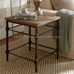 Vintage iron wood top industrial side table Coffee Table