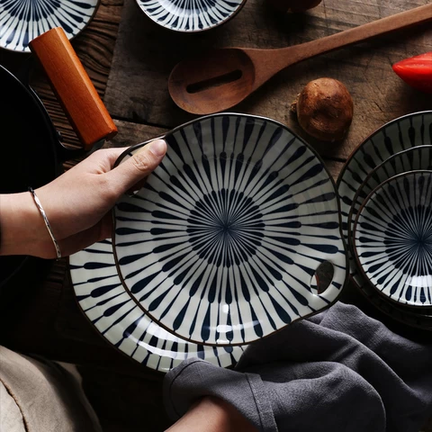 Vintage japanese style ramen bowl set bulk ceramic plates restaurant dinnerware sets ceramic dinner set