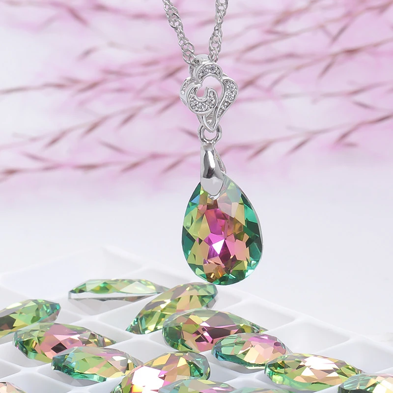 Water drop shape custom wholesale high quality glass stone DIY brooch pendant necklace crystal earring rhinestone pendants charm