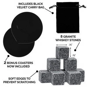 Whiskey Stones and Whiskey Glass Gift Boxed Set Granite Chilling square Whisky Rocks Crystal Glasses  Wooden Box Bar Accessories