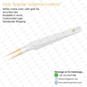 White Matte Color Coated Gold Tip Professional Volume Lash Tweezers / Private Label Eyelash Extension Tweezers
