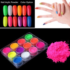 Wholesale 12 Colors Nail Art DIY Fluorescence Dust Charm Neon Nail Acrylic Powder