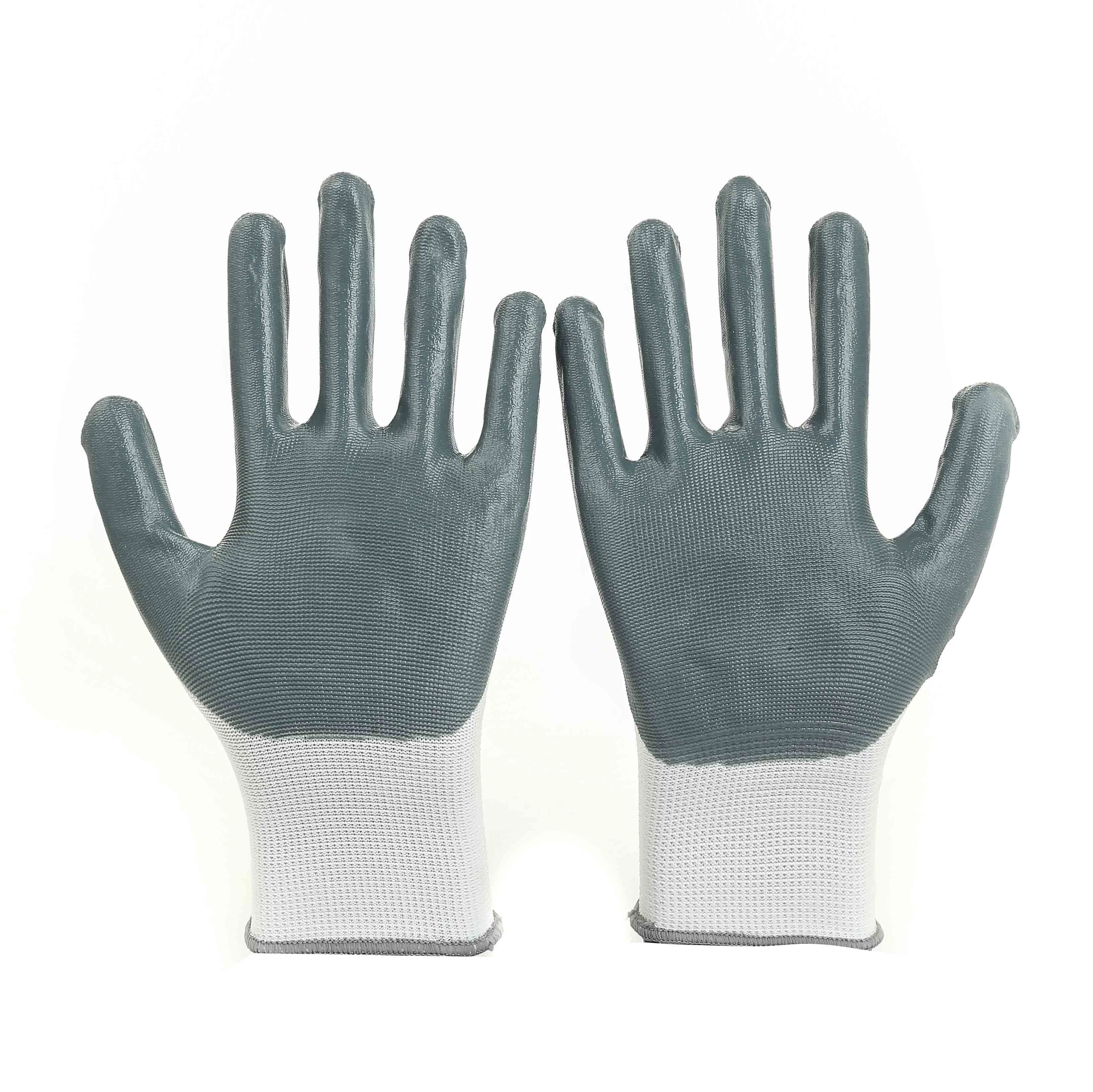 wholesale 13 gauge Polyester grey nitrile coated industrial hand work gloves with printing logo