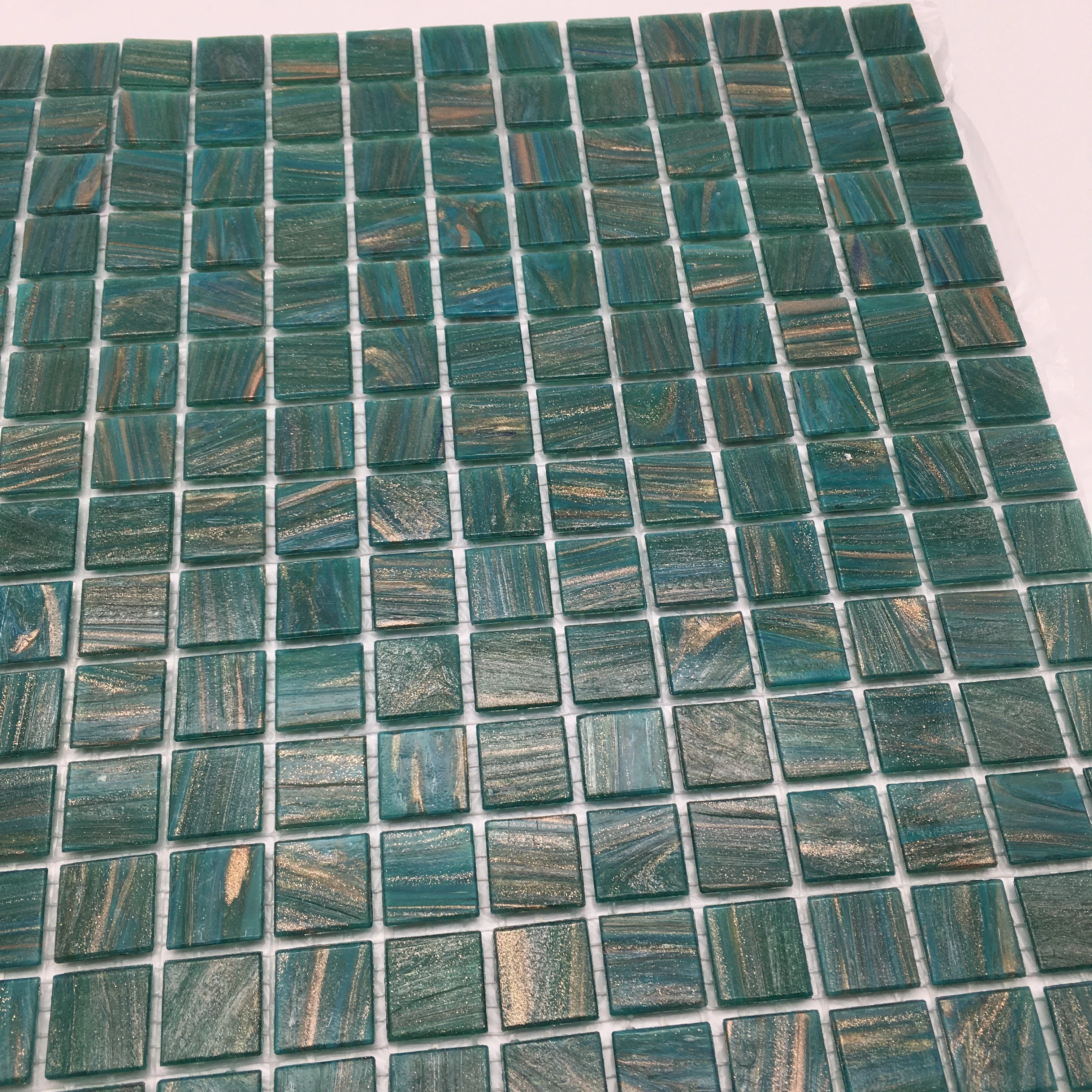 Wholesale 30X30 Non-Slip Swimming Pool Glass Mosaic Tile 300 300 Blue green gold line Mosaic Swimming Pool Glass Mosaic For Sale