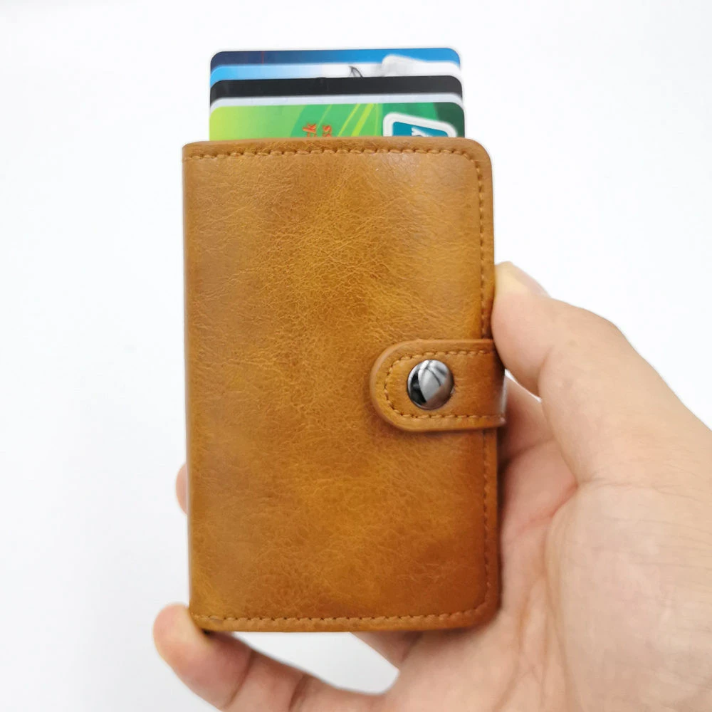 Wholesale Pop Up PU Leather Automatic Aluminium Credit Card Holder RFID Blocking Wallet