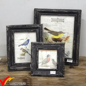 Wholesale Shabby Chic Cheap Customized Rustic Wall Picture Sets Antique Handmade Mini Black Funia Wooden Photo Frame