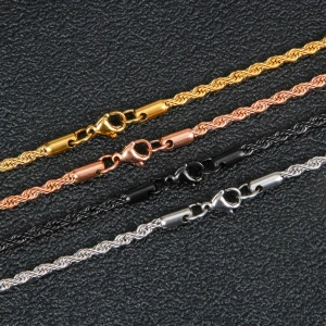 Wholesale Women 18K Gold Plated Twisted Rope Stainless Steel Link Chain Necklace