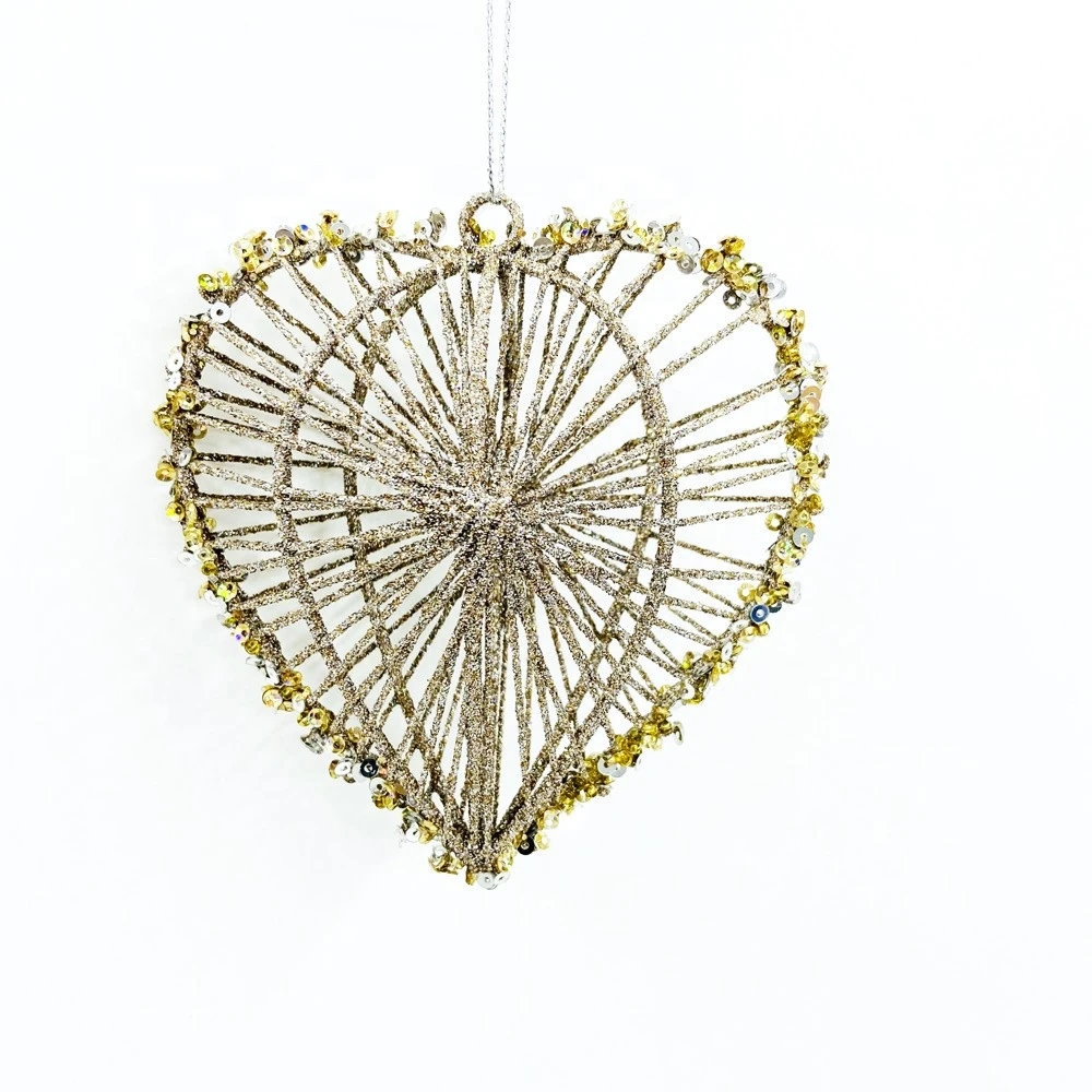 wholesales custom metal crafts wire heart/star shape 3D hanging ornaments for christmas tree decorations