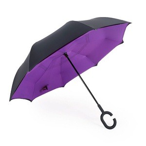 Windproof Reverse Folding Double Layer Inverted Chuva Umbrella Self Stand Inside Out Rain Protection C-Hook Hands For Car