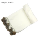 Winter muffler women white pashmina shawl scarf with pom