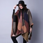 Winter Scarves Shawls Attractive Women Thick Poncho Cashmere Imitation Plaid Shawl