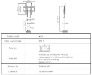 With High Quality Custom tv lift motorized mechanism conference room wall mount moveable self monitor 32 inch Tv Electric video