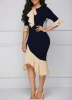 Woman Bow Tie Mermaid Evening Party Dress Butterfly Sleeve Patchwork Midi Dresses