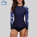 Women Long Sleeve Rashguard Retro Floral Print Rash Guard UPF50+