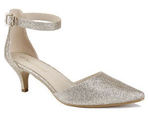 Women Shoes 2019 Kitten Heel Ankle Strap Buckle Glitter Dress Shoes
