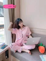 Women summer autumn spring pajamas lady sleepwear short sleeves long pants sets breathable girl pajamas sets