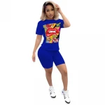 women Wholesale Lip Printed Summer Trendy Plus Size Two Piece Set Women Clothing Boutique Latest Design Shorts +Tops
