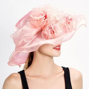 Womens Summer Packable Organza Dress Church Hat with Bowknot
