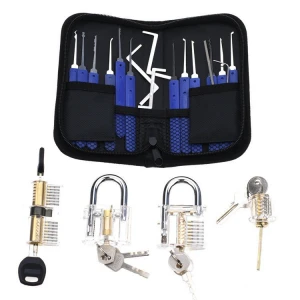XMM-8810 Titanium steel 24 pcs unlocking locksmith tool pick set transparent Padlock for Beginners training skill picking tool