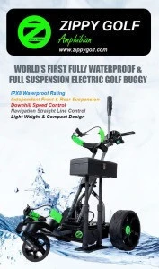 Zippy Golf manufacturing world&#39;s first fully waterproof &amp; full suspension remote control golf trolley hot selling