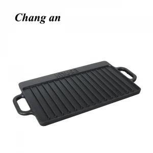 Pre-seasoned cast iron reversible griddle grill pan with two handles  43cm 51cm