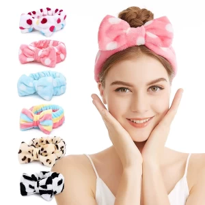 Spa Headband Bow Hair Band Women Facial Makeup Head Band Soft Coral Fleece Head Wraps For Shower Washing Face