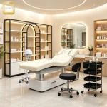Factory Wholesale Salon Display Shelving, Metal Frame Cosmetic Product Display Cabinet for Beauty Project