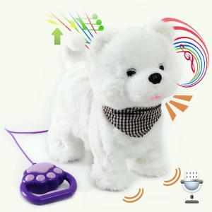 Interactive Pomeranian Dog Toy for Kids with Leash, Moving Walking Barking Talking Singing Plush Dog Toy, Remote Contro