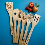 Natural Bamboo Utensils Set with Custom Engraving Organic Dinnerware