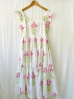 Pink Cherry Blossom Tiered Midi Dress
