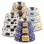 Mixed color food grade A5 stainless steel dog bowl 5MM thickened two-in-one pet bowl