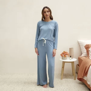 Lady knit conformtable pajamas sets sleepwear high quality long sleeve nightwear
