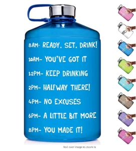 1 Gallon Water Bottle with straw Time Marker Wide Mouth Large gym plastic bottles BPA Free with custom logo for Fitness
