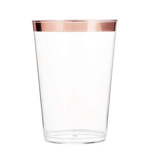 100 Rose Gold Plastic Cups 12 Oz Clear Plastic Cups Tumblers Rose Gold Rimmed  Fancy Disposable Wedding Cups