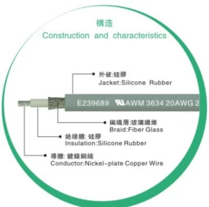 1000V High Voltage 250c UL3634 Silicone Rubber Wire and Cable