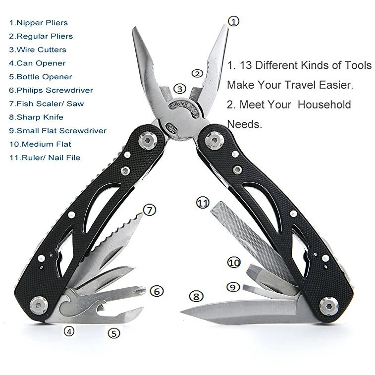 13 In 1 Multipurpose Multi-function Outdoor Survival Portable Non Slip Pocket Stainless Steel Hand Multi-tools Folding Pliers