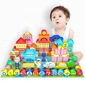 130 Pieces 3D Construction Building Blocks for Children Solid Wooden DIY Brick Toy Baby Educational Building Block New Arrival