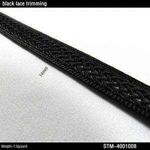 1.4cm wide black rayon braided corded lace trim for clothes bulk lace trim