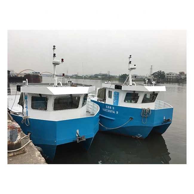 17M Aluminum Fishing Boat with Crane Work Boat with Fish Feeding Machine Ice Maker Catamaran for Aquaculture Sea Farming