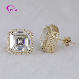 18k yellow gold earring designs new Asscher cut moissanite diamond earrings